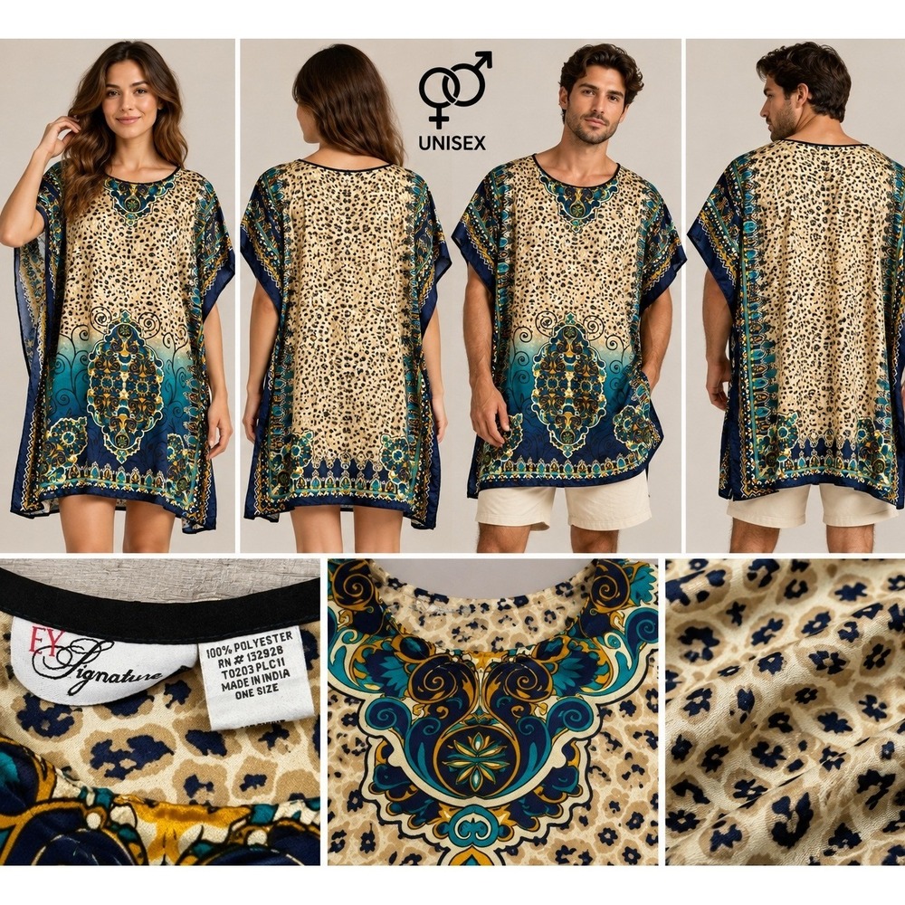 FY Signature Kaftan Unisex OS Multi Excellent Boho Eclectic Leopard Medallion